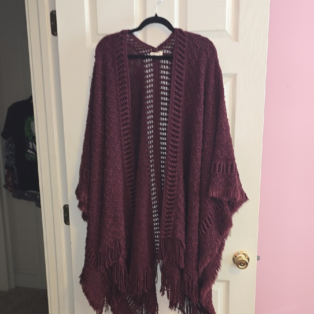 World Market Burgundy Knit Poncho